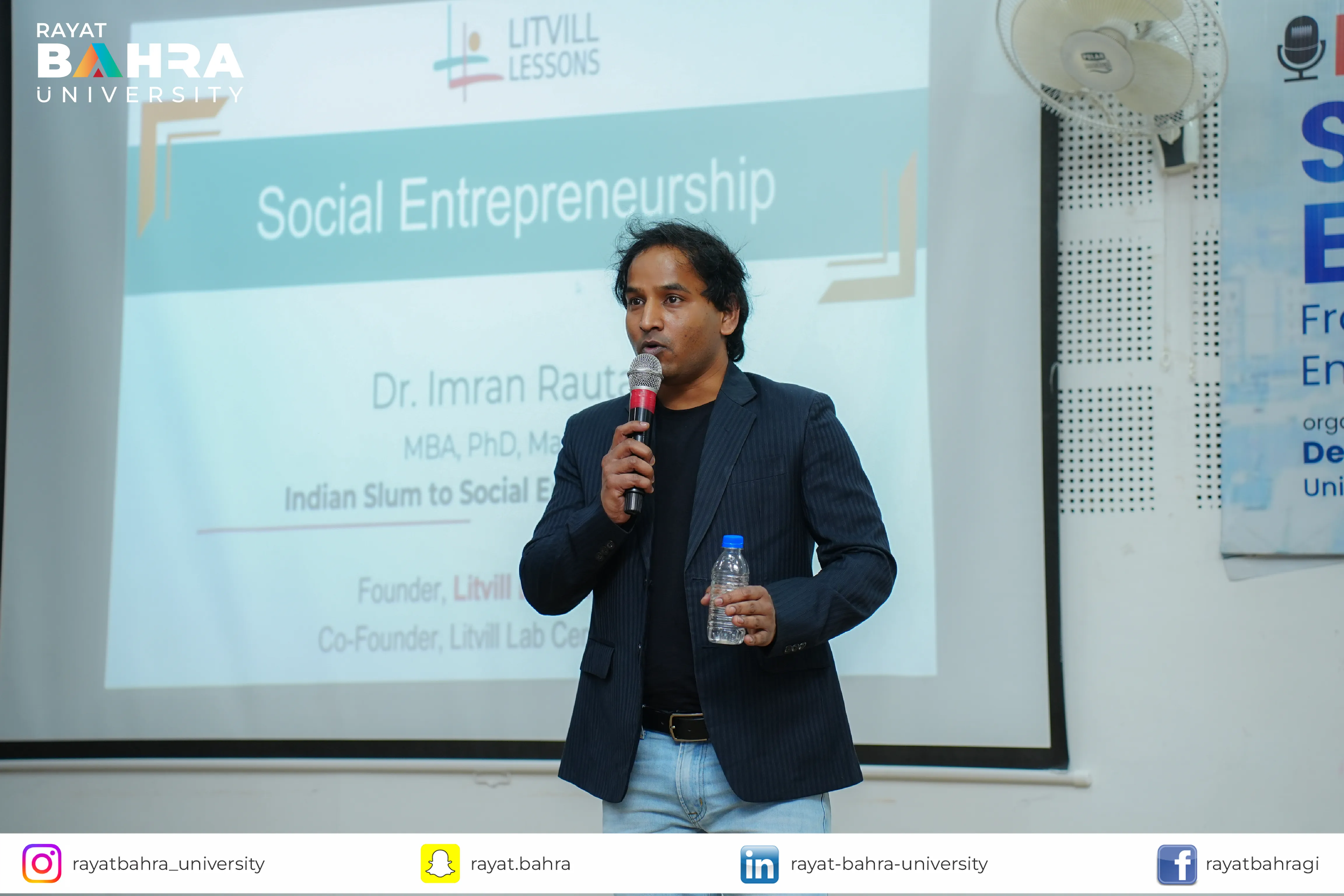 University School of Management Studies organized an expert lecture on "Social Entrepreneurship: From Vision to Victory – Scaling Social Good through Entrepreneurship" where keynote speaker of the event Dr. Imran Rautan, Founder of Litville Lessons highlighted innovation, resilience, and scaling sustainable solutions for societal impact. (25/02/2026)
