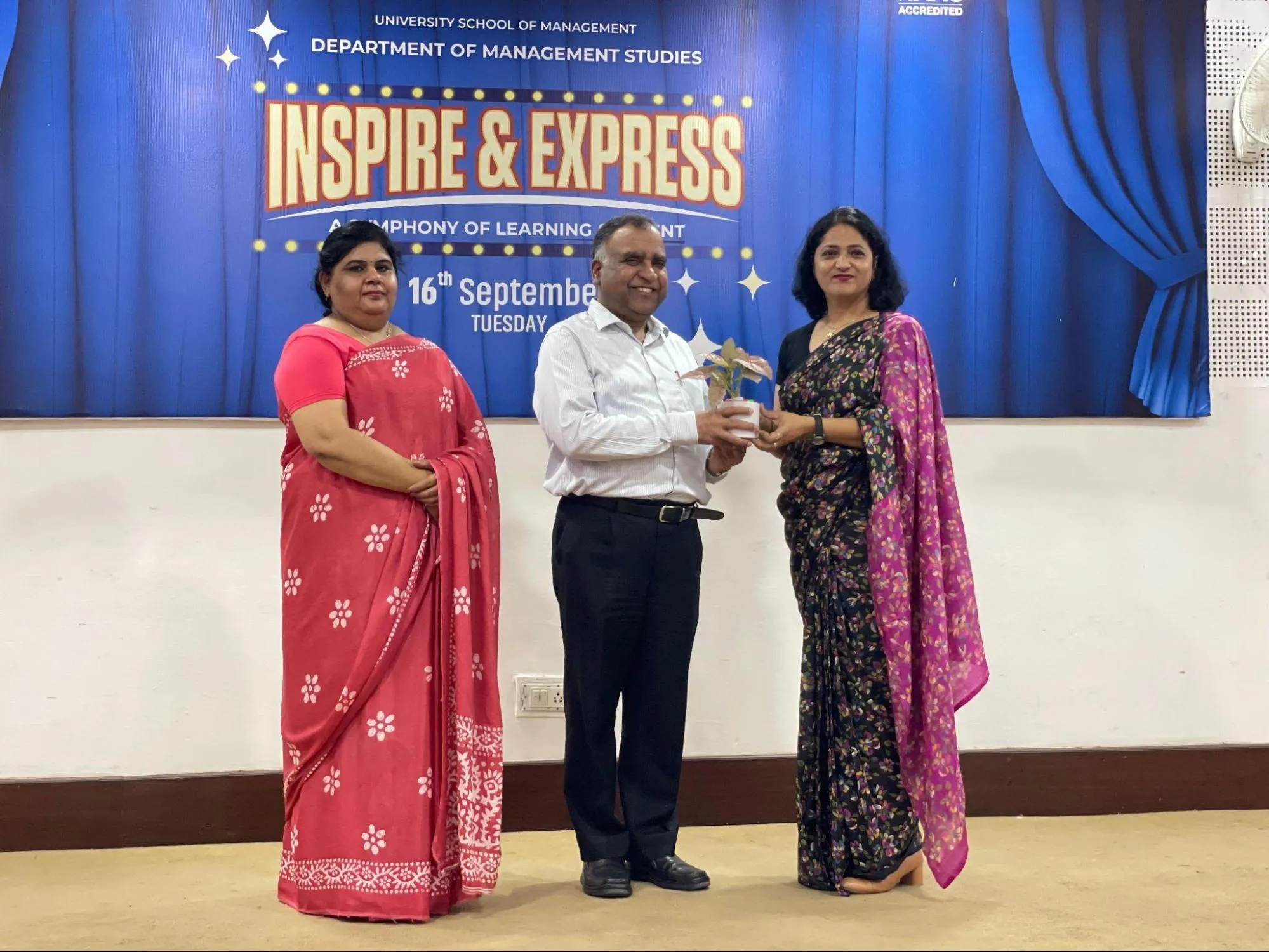 University School of Management Studies, organized “Inspire & Express,” featuring talent performances, creative expressions, and faculty felicitation, celebrating appreciation, togetherness, and enthusiastic student participation in a vibrant atmosphere.(16/09/2025)