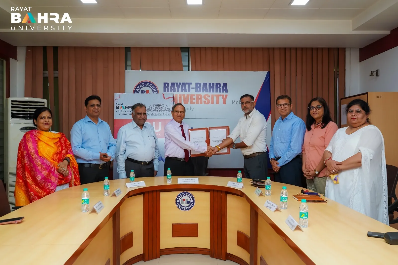 10th Aug, 2026 🤝 MOU Signing – USMS x Bennett, Coleman & Co. Ltd. (Times Group) Proud to share that USMS, Rayat Bahra University has signed an MOU with Bennett, Coleman & Co. Ltd. (Result and Market Distribution Division) today at the VC Conference Hall, Rayat Bahra University, Mohali campus. Signed by Mr. Vishal Sharma (Associate GM, BCCL) and Prof. (Dr.) Sanjay Kumar (VC, RBU), in the gracious presence of Prof. (Dr.) Satish Kumar (Pro VC), Dr. Navneet Kumar Yadav (Registrar), and Mr. Rakesh Sukhija (Dy. Chief Manager, TOI). A great step forward for our students' industry exposure! 
